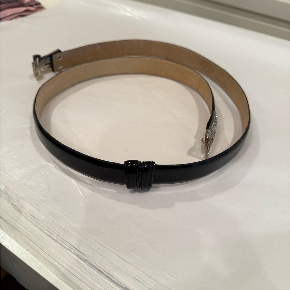 Oscar de la Renta vintage Black Belt with Silver Embellished Buckle - Picture 8 of 10